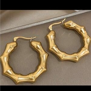 Gold Bamboo-Style Hoop Earrings